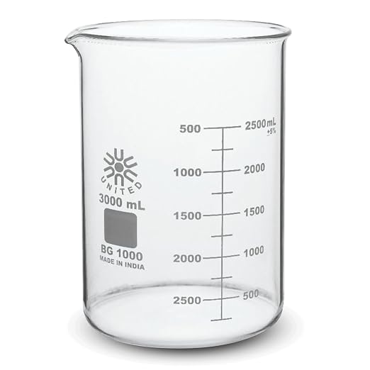 United Scientific™ Borosilicate Glass Beaker, 3000ml, Autoclavable, 1 Each | Autoclavable Lab Glassware for Research and Classroom, Thermal Shock Resistant, Molded Pour Spout, Griffin Low Form Design by UnitedScientific