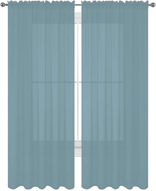 2 Piece Solid Elegant Sheer Curtains Fully Stitched Panels Window Treatment Drape (54" X 120", Slate Blue) by Decotex