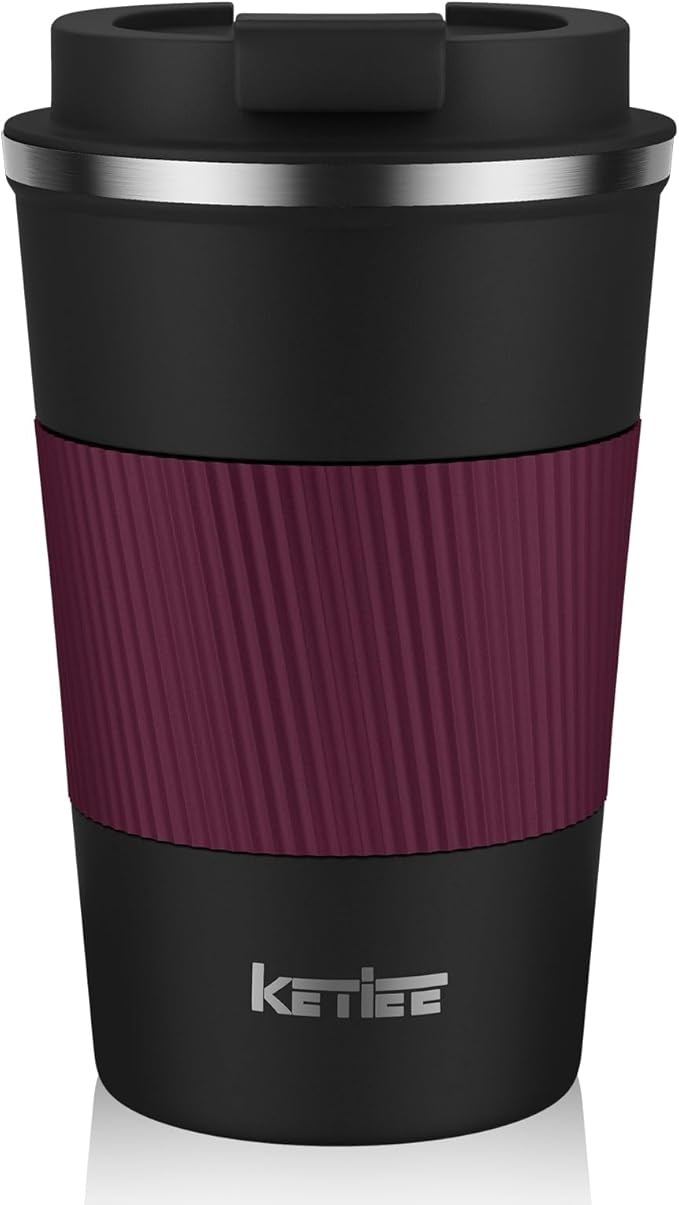 KETIEE Travel Mug 12oz, Insulated Coffee Mug with Leakproof Lid, Travel Coffee Mug Vacuum Stainless Steel Double Walled Reusable Coffee Cup for Hot and Iced Coffee Tea Water by KETIEE
