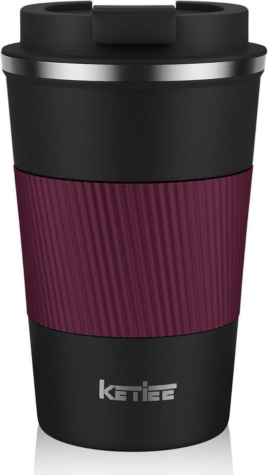 KETIEE Travel Mug 12oz, Insulated Coffee Mug with Leakproof Lid, Travel Coffee Mug Vacuum Stainless Steel Double Walled Reusable Coffee Cup for Hot and Iced Coffee Tea Water by KETIEE