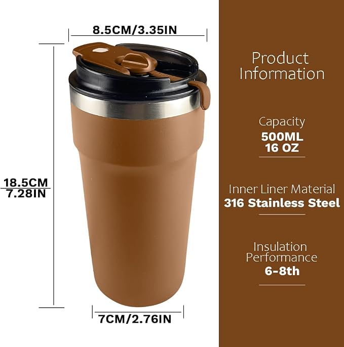 SPLMIFA Travel Coffee Mugs Leak-Proof, Reusable Coffee Cups with Lids, Stainless Steel Vacuum Insulated Coffee Tumblers, Thermal Insulation Cups for Men and Women Hot & Cold Drinks(4th-Brown, 16OZ) - Image 4