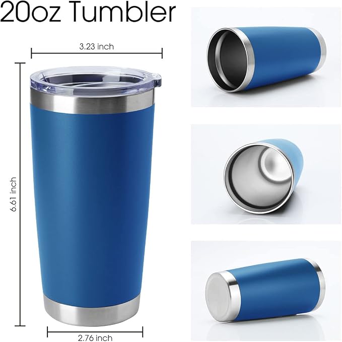 HASLE OUTFITTERS 20oz Tumblers Stainless Steel Mugs with Lid Double Wall Vacuum Insulated Coffee Cups for Cold & Hot Drinks (20oz-Dark Blue, 4 Pack) - Image 2