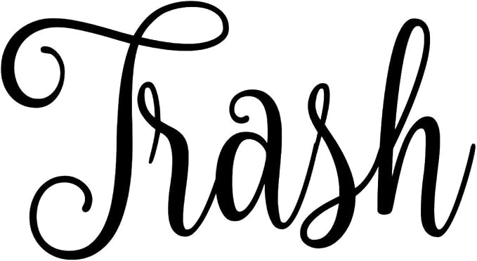 Trash 4w x 2h Label | Kitchen Pantry Organization | Die Cut Vinyl Decal | Black Fancy Font (Sticker Only) by MinglewoodTrading