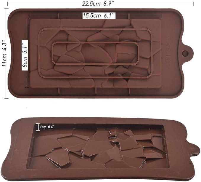 Break Apart Silicone Chocolate Molds, Fragments Chocolate Bar Molds, Homemade Protein and Energy Bar Molds, 4 Packs