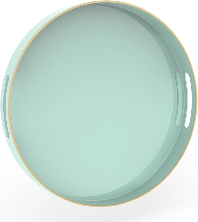 MAONAME 13" Mint Green Decorative Tray, Round Serving Tray with Handles | Plastic Decorative Tray for Coffee Table, Modern Ottoman Tray, Circle Tea Tray, Round Melamine Tray for Living Room, Bathroom by MAONAME