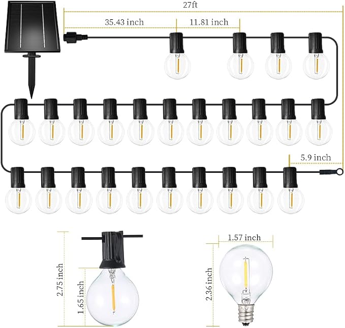Sunlitec Solar String Lights Waterproof LED Indoor/Outdoor Hanging Umbrella Lights with 30 Bulbs - 50 Ft Patio Light for Deckyard Tents Market Cafe Gazebo Porch Party Decor - Image 4