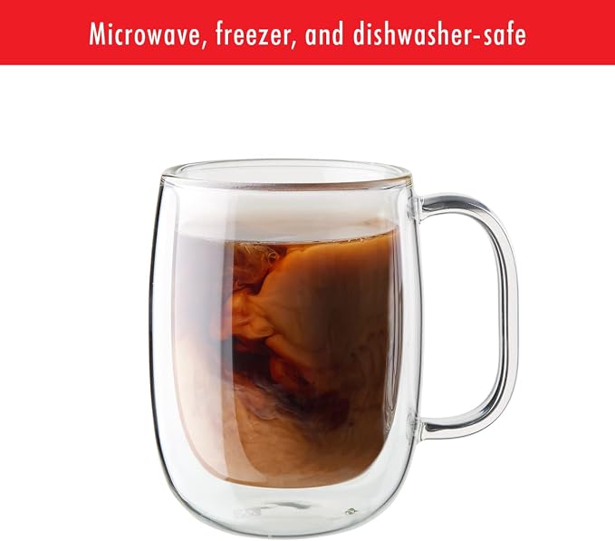Zwilling Sorrento Plus 2-Pc Double Wall Insulated Glass Coffee Mug Set | Double-Wall Glass Keeps Drinks Hot or Cold Longer. Comfortable to hold. Mouth-blown Glass Mugs by Skilled Artisan - Image 4