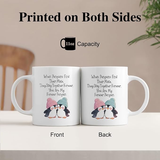 You Are My Forever Penguin 11oz Double-Sided Ceramic Mug, Funny Penguin Coffee Mug for Lover, Christmas Thanksgiving Gifts for Wife Husband, Valentine's Day Anniversary Mug for Couple Soulmate - Image 3