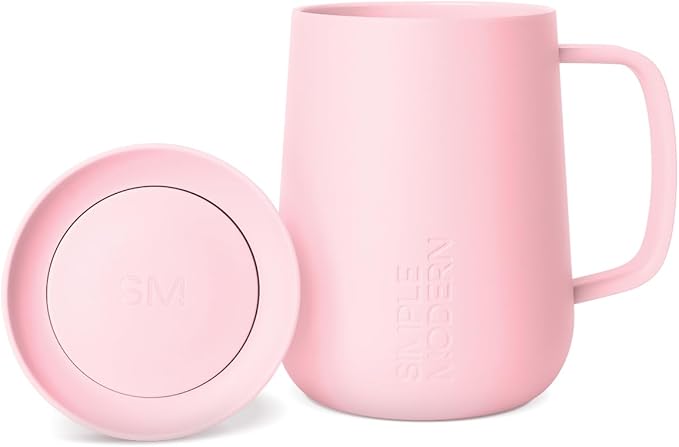 Simple Modern Voyager Signature Mug | Travel Coffee Tumbler with 360° Lid and Handle | Ceramic-Lined Insulated Stainless Steel Iced Cold Brew Cup | 12oz, Blush by Unknown