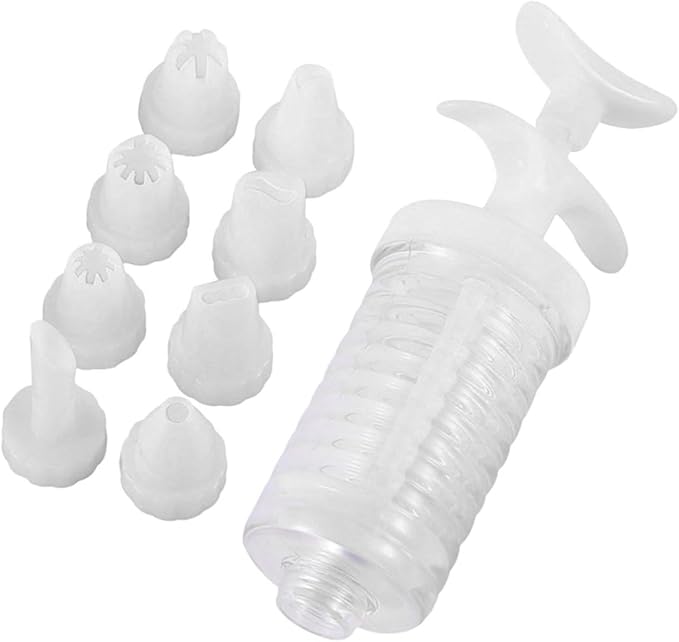 Reusable Cake Decorating Piping Syringe with Detachable Tips One-handed Cream Injector Baking Kit for Dessert and Cookie Decoration