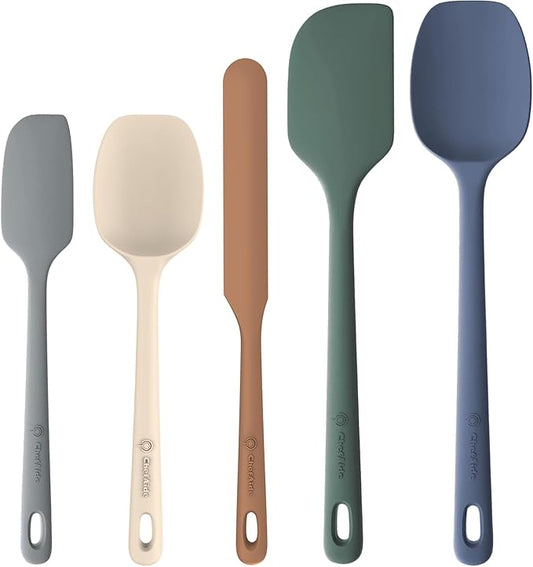 ChefAide 5 Pieces Silicone Spatula Set, Food Grade Rubber Spatula, Upgrade Strong Handle with Ergonomic Grip, Heat Resistant Up to 600°F for Nonstick Cookware, Cooking by ChefAide