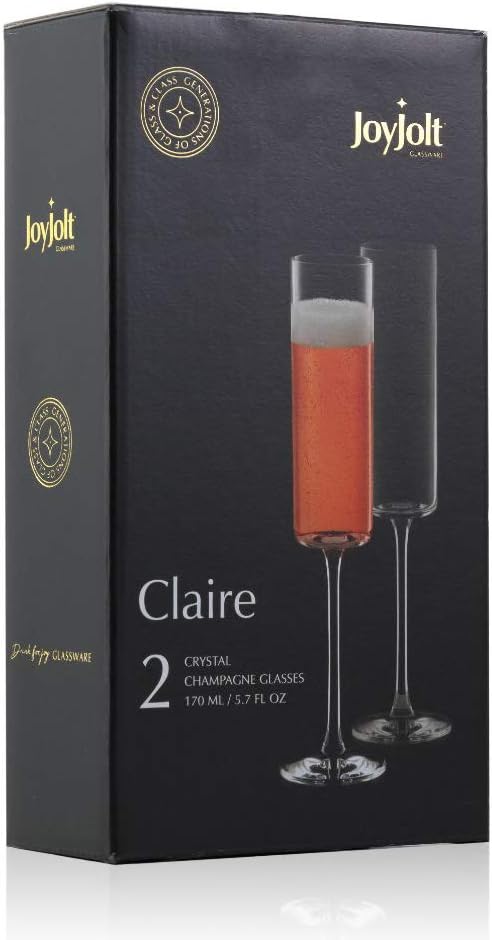 JoyJolt Champagne Flutes, Claire Collection Crystal Champagne Glasses Set of 2, 5.7 Ounce Capacity, Exquisite Craftsmanship, Ideal for Home Bar, Special Occasions – Made in Europe - Image 6