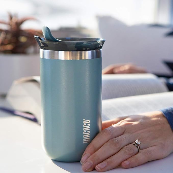 WACACO Octaroma Lungo Vacuum Insulated Coffee Mug, Double-wall Stainless Steel Travel Tumbler With Drinking Lid, 10 fl oz(300ml), Cadet Blue - Image 4