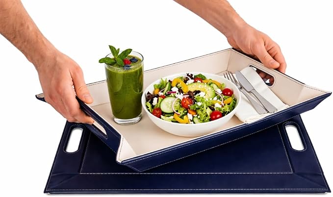2-in-1 Serving Tray & Placemat | Faux Leather & Reversible | Lays Flat as a Placemat or Folds into an Ottoman Food Tray, Easy to Clean by FREEFORM