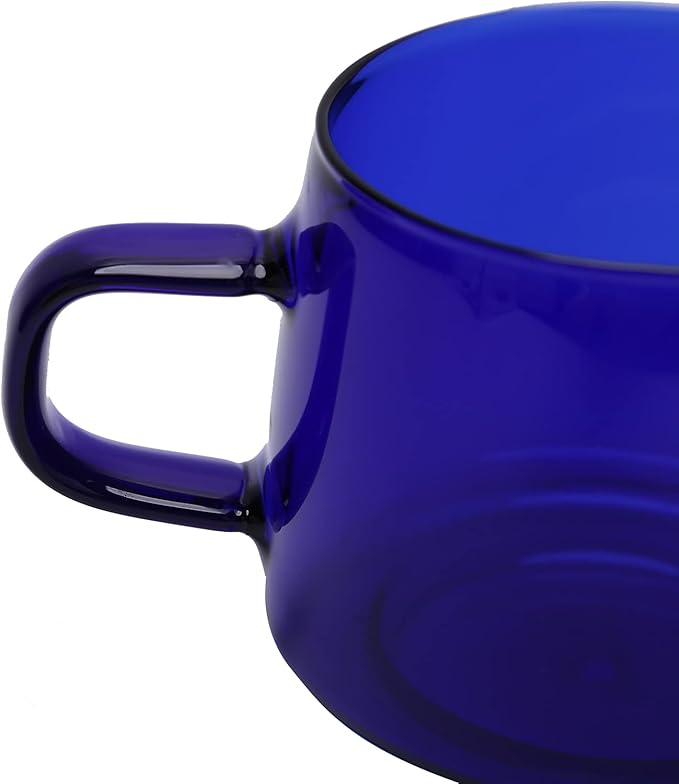 2PCS Glass Coffee Mugs, 350ml Clear Glass Mug with Handle Heat Resistant Tea Mugs High Borosilicate Glass Mug for Tea Beverages (Blue)
