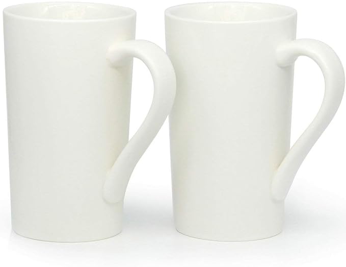 20 oz Large Coffee Mugs, M007 Tall Ceramic Cup with Handle for Dad Men, Set of 2, White by Smilatte