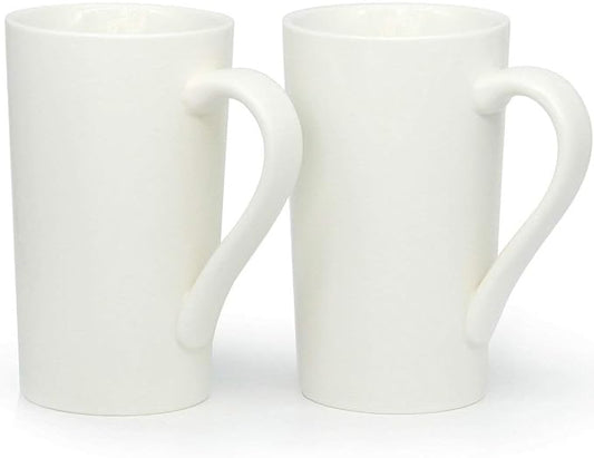 20 oz Large Coffee Mugs, M007 Tall Ceramic Cup with Handle for Dad Men, Set of 2, White by Smilatte
