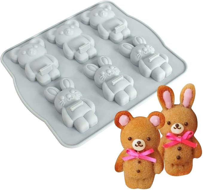 Candy Animal Silicone Mold Rabbit Bear Shape Chocolate Soap Cake Decorating DIY Kitchenware Bakeware Ice Mold Baking Tools (Rabbit Bear R_7.92 X7 X0.76 inch) - Image 3