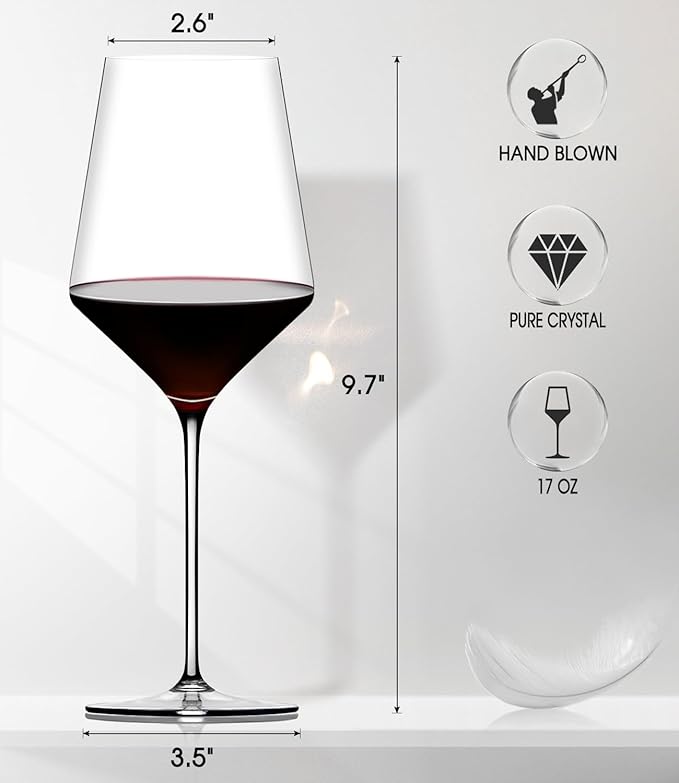 OJA Wine Glasses Set, Crystal Red Hand Blown Wine Glass, Set of 6, 17 oz | Long Stem, Thin Rim, Large, Tall, Premium, Perfect for Red or White, Daily Use, Unique Wedding Anniversary or Birthday Gift - Image 6