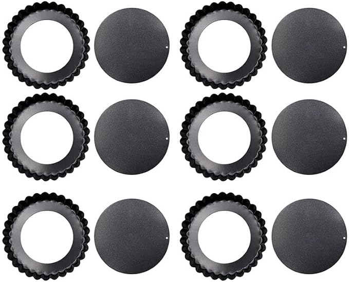 6PCS Removable Bottom Tart Pan Set, Carbon Steel, Non Stick Coating, 8cm Dia x 2cm H, for Quiche, Pie, Pizza Baking by Rjrjc
