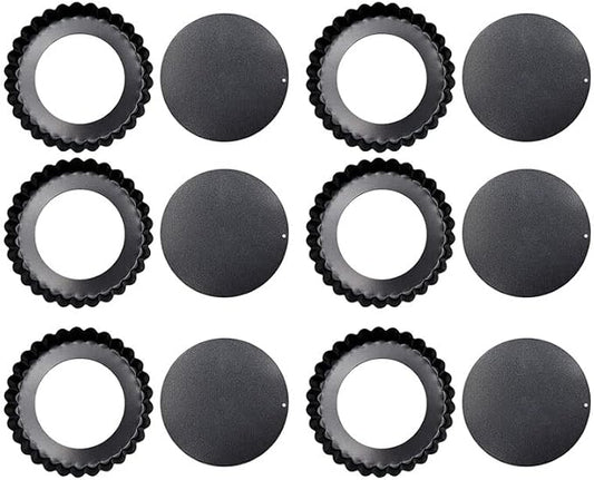 6PCS Removable Bottom Tart Pan Set, Carbon Steel, Non Stick Coating, 8cm Dia x 2cm H, for Quiche, Pie, Pizza Baking by Rjrjc