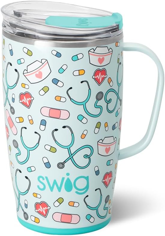 Swig Life 18oz Insulated Travel Mug with Handle & Lid, Scrub Life | Triple Insulated Stainless Steel - Handle & Lid Included - Keeps Coffee Hot or Cold - Cup Holder Friendly by SwigLife