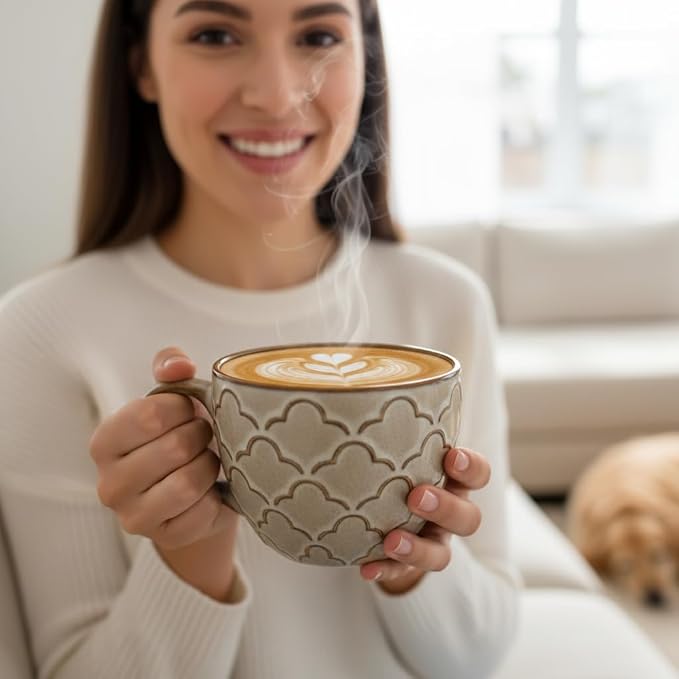 24 oz Coffee Mug, Ceramic Extra Large Coffee Mugs with Handles, Grey | Large Soup Mugs for Cappuccino, Ramen, Oatmeal, Soup Mugs with Handles, Dishwasher and Microwave Safe, Housewarming Gift - Image 3