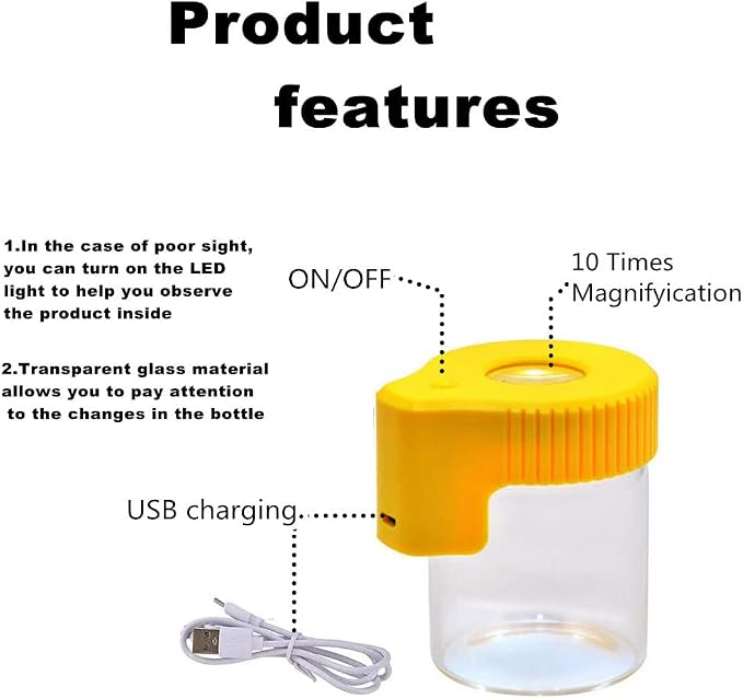 Led Transparent Glass Seal Storage Jar, Light-Up Magnifying Ornamental Glass Bottle (Yellow) - Image 6