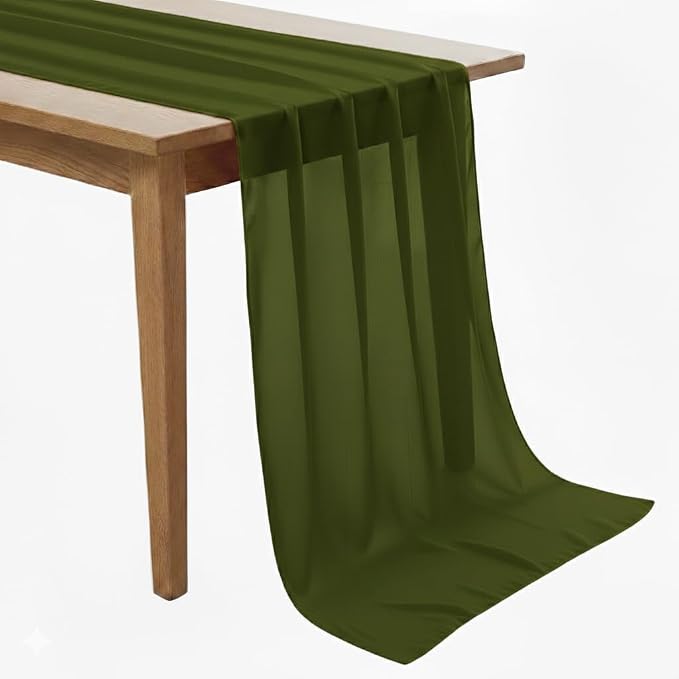 MDS Pack of 5 | Olive Green | 10ft Chiffon Table Runner 29x120 Inches Long Romantic Rustic Sheer Gauze Runner for Wedding Bridal Shower Birthday Banquets Engagement Spring Easter Boho Decorations by MDS