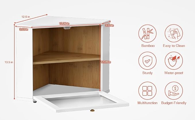 Goozii White Corner Bread Box for Kitchen Countertop, 2 Tier Breadbox for Sourdough Loaf, Modern Bread Storage Container for Island Counter Top Organizer, Cabinet Cupboard Pantry Shelf (Bamboo Wood) - Image 4