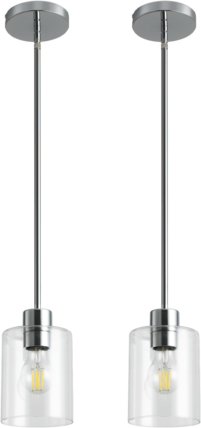 Chrome Pendant Lights Kitchen Island - Clear Glass Pendant Light Fixture Multiple Stems Rods 3 Units 12 Inch 3 Units 4 Inch (2 Pack Chrome Downrod) by KLSSLighting
