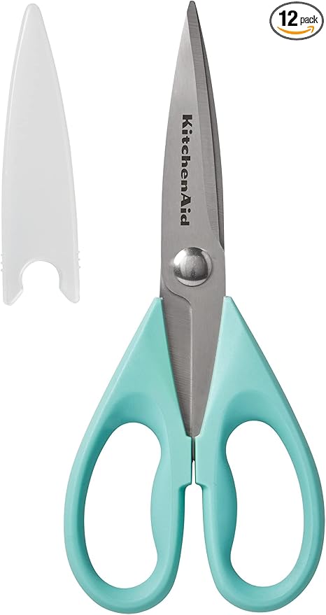 KitchenAid All Purpose Kitchen Shears with Protective Sheath Durable Stainless Steel Scissors,Dishwasher Safe,Soft Grip Comfort Handle,8.72 Inch,Aqua Sky,(Pack of 12) by Unknown