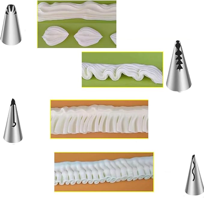 7-Piece Pleated Skirt Piping Nozzles Set, Stainless Steel Piping Nozzles Kit for Pastry Fondant & Cake Decorating Supplies - Baking Tools (Silver)