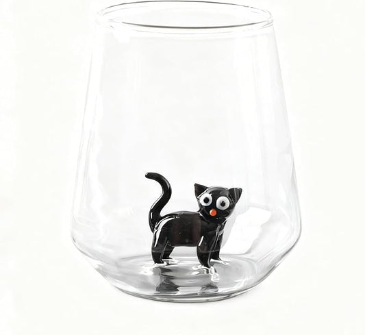 Cat Figurine Glass Cup 3D Animal Artisan Glassware Collection Handmade Cute Wine Cup Meow Garden Crystal Cat Tumbler Gothic Decorations Stemless Wineglass by Unknown