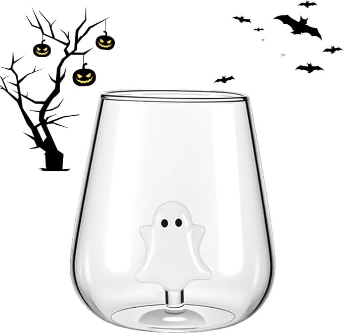 Halloween Wine Glasses, Ghost and Pumpkin Stemless Wine Glasses | Clear Spooky Drinking Cups for Dinner Party Birthday Holiday, Cute Fun Fashioned Decorated Unique Glassware Gift by Unknown