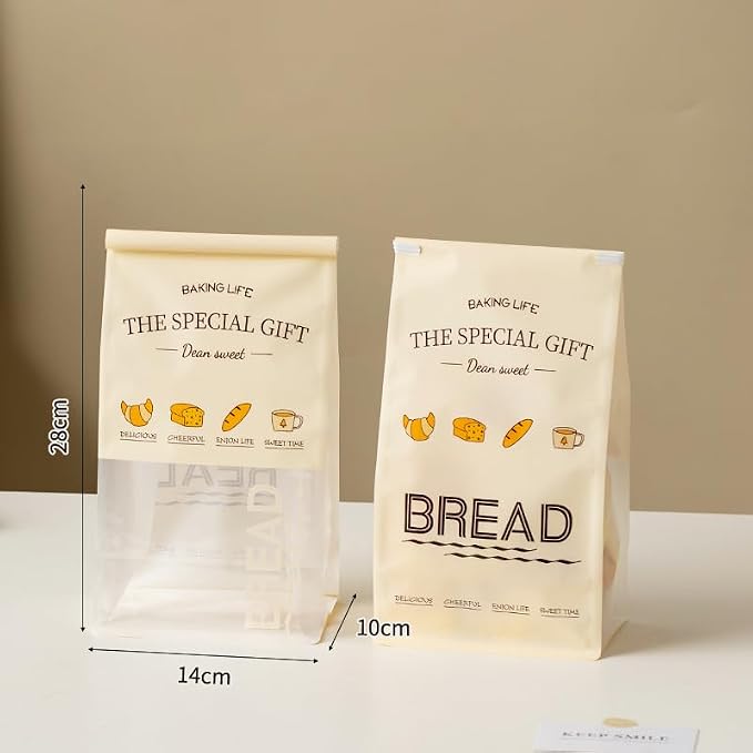 Baking Life The Special Bakery Packaging Gift Bags, Bread Storage with Window, Dear Sweet Design, Roll Top Closure (50, Small) - Image 2