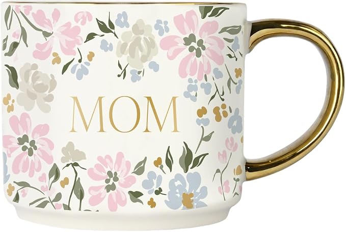 Sweet Water Decor Mug for Mom, 14oz Fine Bone China Cup with Gold Handle & Rim for Tea & Coffee Drinks, Gift Idea for Mother's Day, Mom's Birthday & Christmas, Cute Vintage Floral Design by SweetWaterDecor