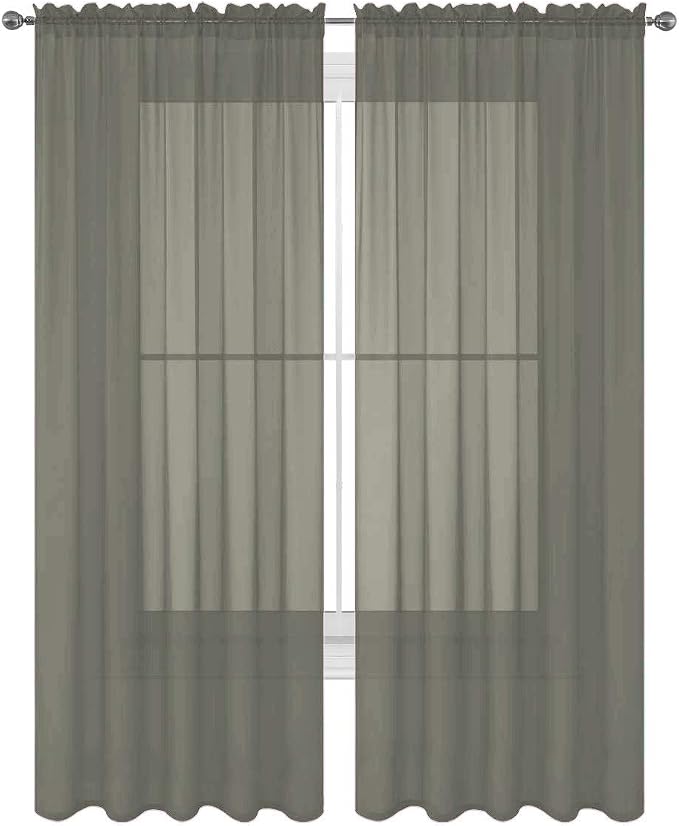 2 Piece Solid Elegant Sheer Curtains Fully Stitched Panels Window Treatment Drape (54" X 36", Gray) by Decotex