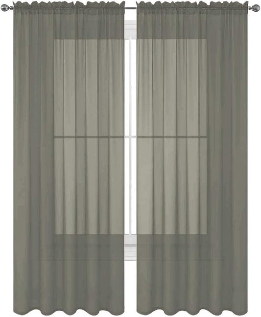 2 Piece Solid Elegant Sheer Curtains Fully Stitched Panels Window Treatment Drape (54" X 108", Gray) by Decotex