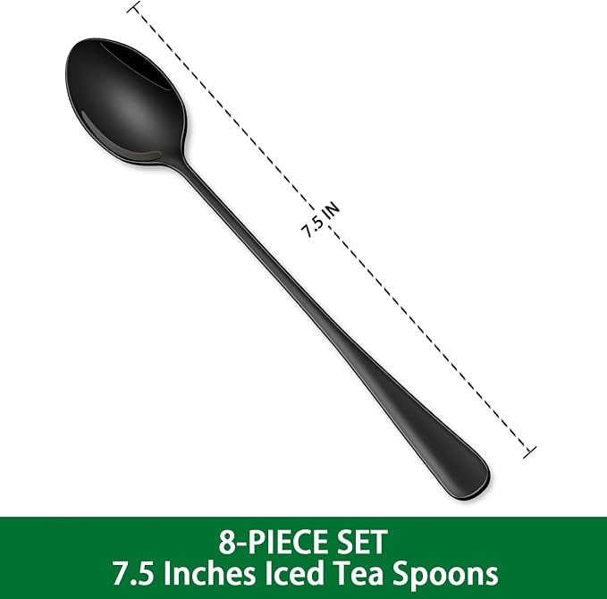 7.5 Inches Black Coffee Stirring Spoons Set,Set Of 8 Stanless Steel Iced Teaspoons,Long Handle Mixing Spoons For Cocktail And Sundae,Long Ice Cream Spoons - Image 2