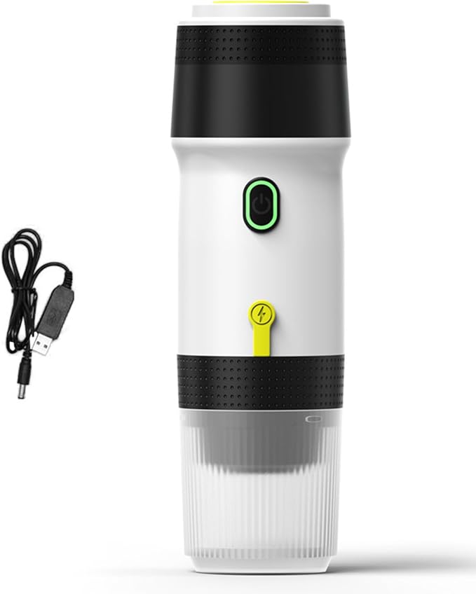 Portable Coffee Maker 3 in 1 Cordless Electric Coffee Machine Compatible with Capsule and Ground Coffee, Cold Brew and Heating, Mini Travel Coffee Maker with 120ml Cup, USB (White) by Unknown