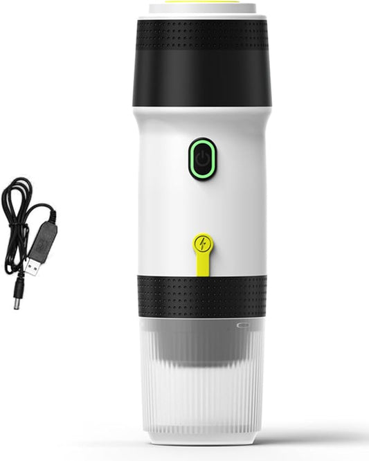 Portable Coffee Maker 3 in 1 Cordless Electric Coffee Machine Compatible with Capsule and Ground Coffee, Cold Brew and Heating, Mini Travel Coffee Maker with 120ml Cup, USB (White) by Unknown