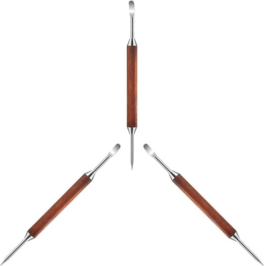3 Pack Latte Art Pen Set Stainless Steel Latte Art Tools Coffee Drawing Tool with Wood Handle Double Ended Barista Accessories for Espresso Designs, Home and Cafe Use