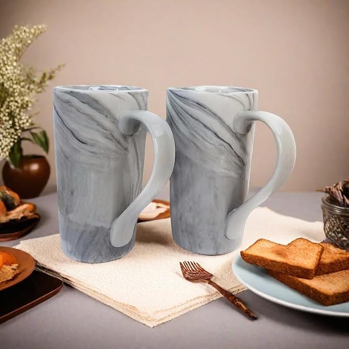 20 OZ Large Coffee Mugs, Grey Marble Ceramic Tall Beer Cups with Handle Set of 2 600 ml Oversized Porcelain Bulk Big Tea Cup for Men Women Gifts Mom and Dad - Image 3