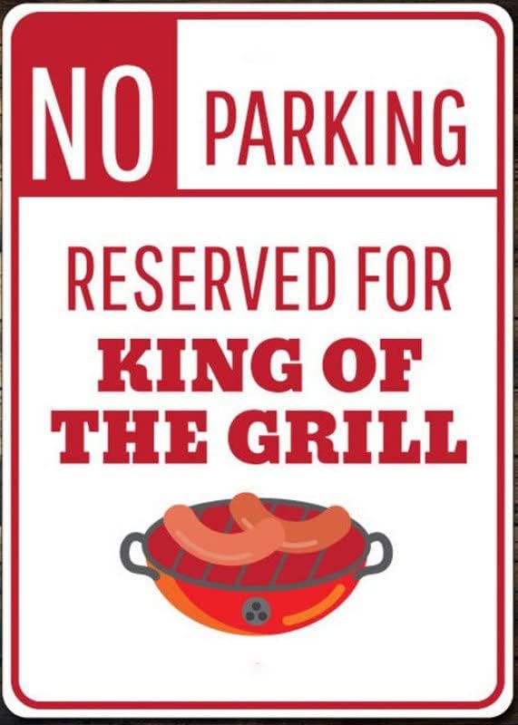 Grill Sign, King of Grill Gift, Griller Parking Sign, Grilling Sign, Grill Lover Gift, Grill Master Gift - Quality Aluminum Grill Decoration 8x12 Inches,Fun Kitchen Decor, Funny Bar Signs, Vintage Kitchen Signs by ANWND