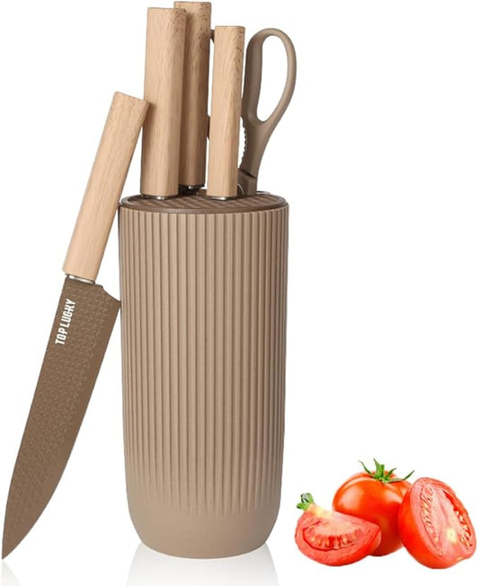 Knife Set, Wiztoynia 6-Piece Coffee Kitchen Knife Set for Home, Anti-Rust Non-stick Stainless Steel Sharp Chef Knife Set with Universal Knife Block for Kitchen, Ergonomical Design (Coffee) by Wiztoynia