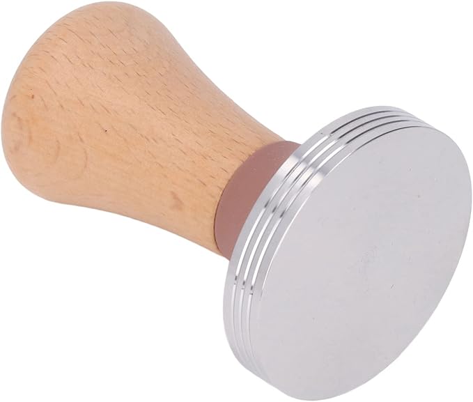 Beech Wood Coffee Tamper, Wooden Handle, Coffee Powder Press, Hammer Mill with Stainless Steel Base for Barista Beginners (58mm)