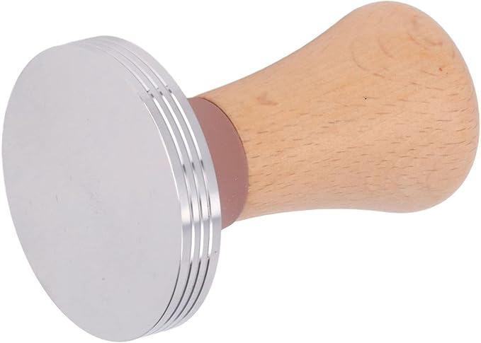 Beech Wood Coffee Tamper, Wooden Handle, Coffee Powder Press, Hammer Mill with Stainless Steel Base for Barista Beginners (58mm)