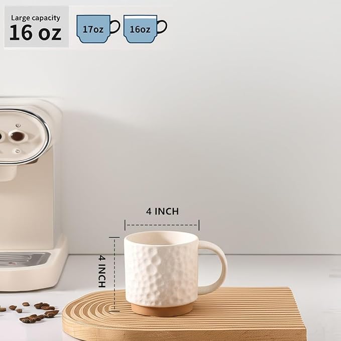 Nihow 16OZ Stackable Coffee Mug Set, Large Ceramic Coffee Mug Set of 4,Coffee Cup Set for Cappuccino/Latte/Cocoa,Dishwasher & Microwave Safe, Matte White - Image 2