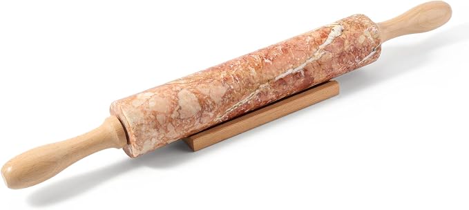 Marble Rolling Pin, Non-Stick Polished Dough Roller, Pasta, Dumpling, Ravioli, Fondant,Pie Crust, Kitchen Baking Pastry Tools Red Marble by Koville
